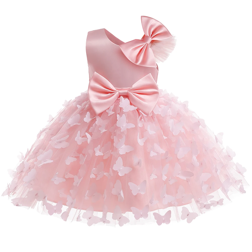 Baby\'s First Birthday Dress Girl Bow Mesh Princess Dress Children\'s Wedding Dress Kids Christmas Dress
