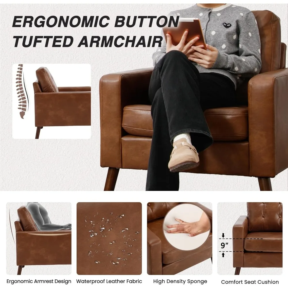 مجموعة HNY مكونة من كرسيين بذراعين حديثين لمنتصف القرن، كرسي من الجلد الصناعي معنقدة بأزرار مع ذراع، كرسي نادي منجد للعيش Ro