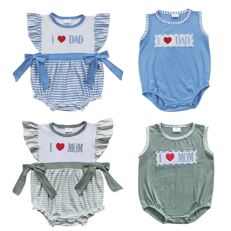 

Wholesale Newborn Bubble Romper Embroidery I Love Dad Mom Jumpsuit Toddler Kid Children Summer Matching Boy Girl One-piece