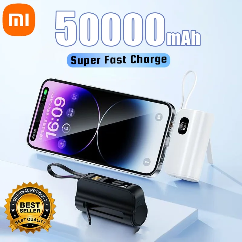 샤오미 미니 50000mAh 캡슐, 대용량 디지털 디스플레이, 휴대용 고속 충전 외장 배터리, 아이폰, 삼성용, 2 인 1