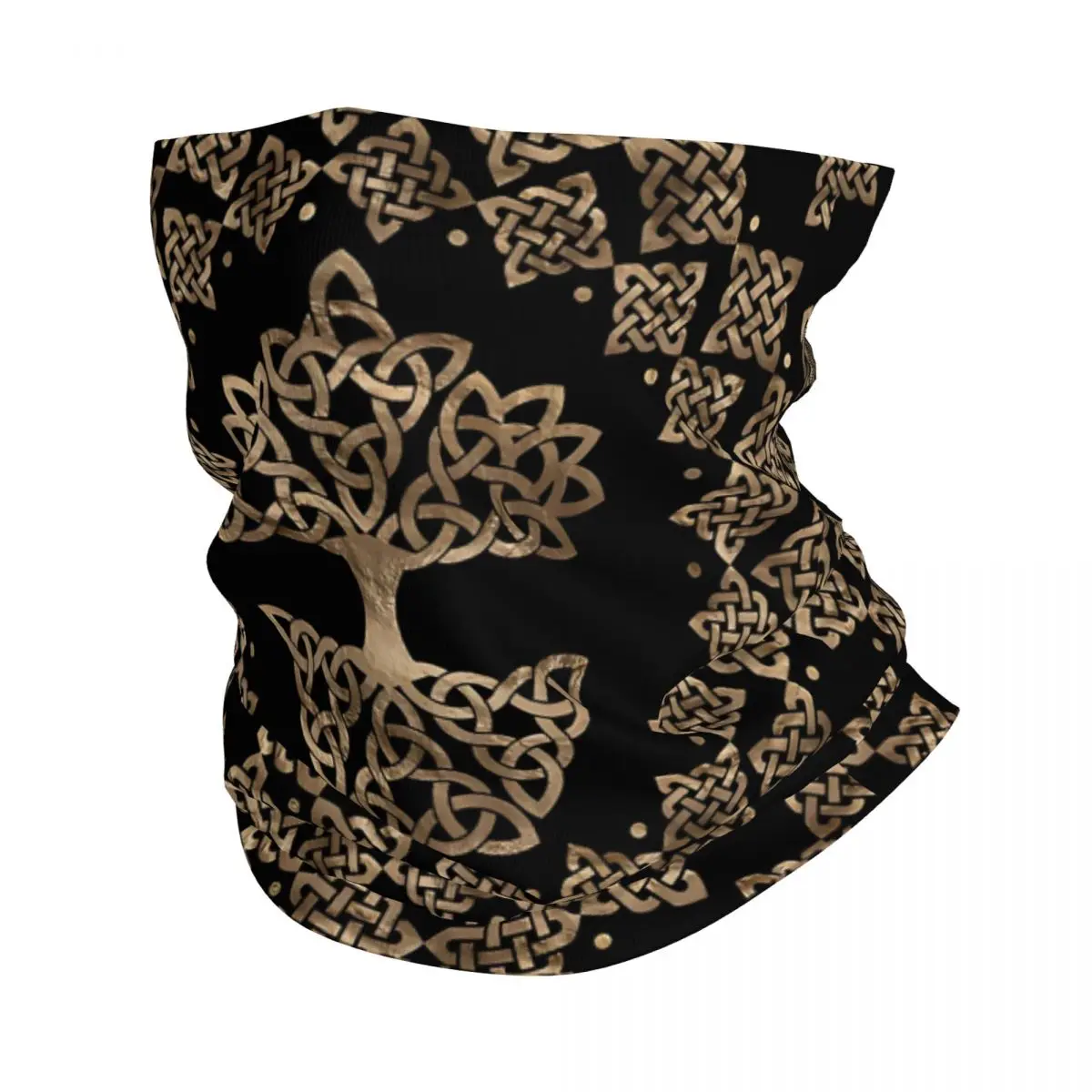 Yggdrasil Gold On Black Thin Wrap Scarf Bandana Neck Gaiter Face Cover Headband