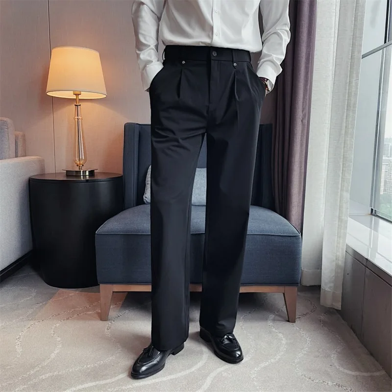 Men Straight Leg Pants Summer Thin Elastic Waist Loose Casual Wide-leg Trousers High Quality Business Dress Pants Men Clothing