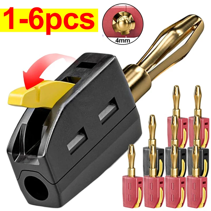 1–6 Stück Bananenstecker ohne Löten, 4 mm, Schnelldraht zum Anschließen von Klinken, Audio, Musik, Lautsprecher, vergoldete Kupfer-Bananenstecker