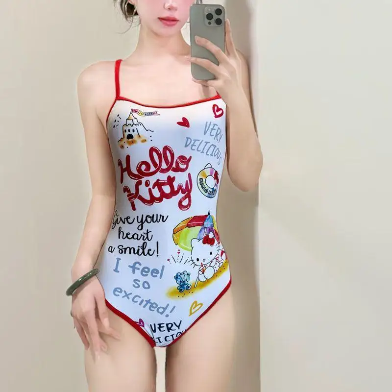 Sanrio Triangle une pièce Bikini Hello Kitty nouveau Style filles maillot de bain avec coussin de poitrine mode athlétisme plage Triangle maillot de bain