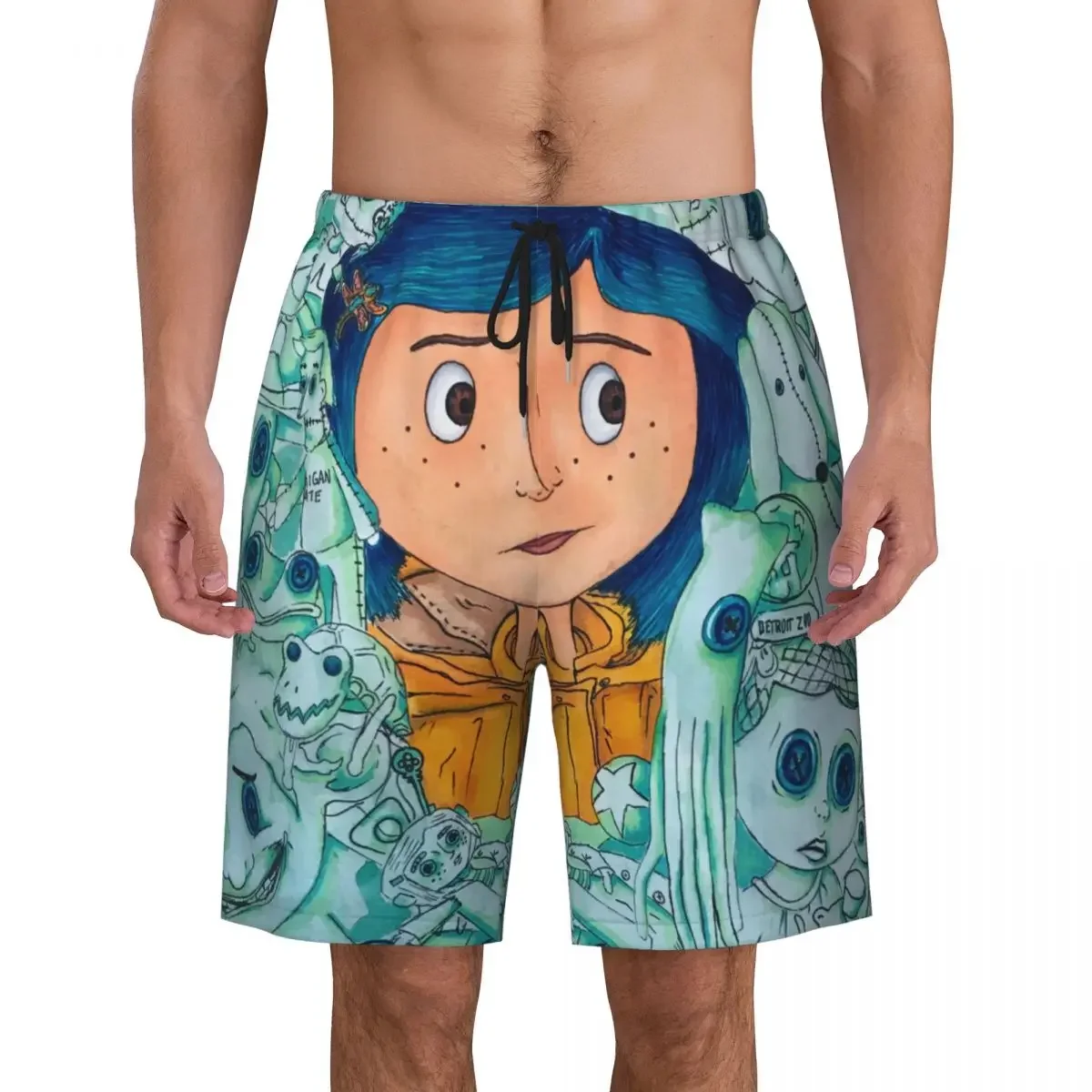 Horror Halloween Movie Coraline Boardshorts Men Quick Dry Board Shorts Swim Trunks Custom Print Bathing Suits