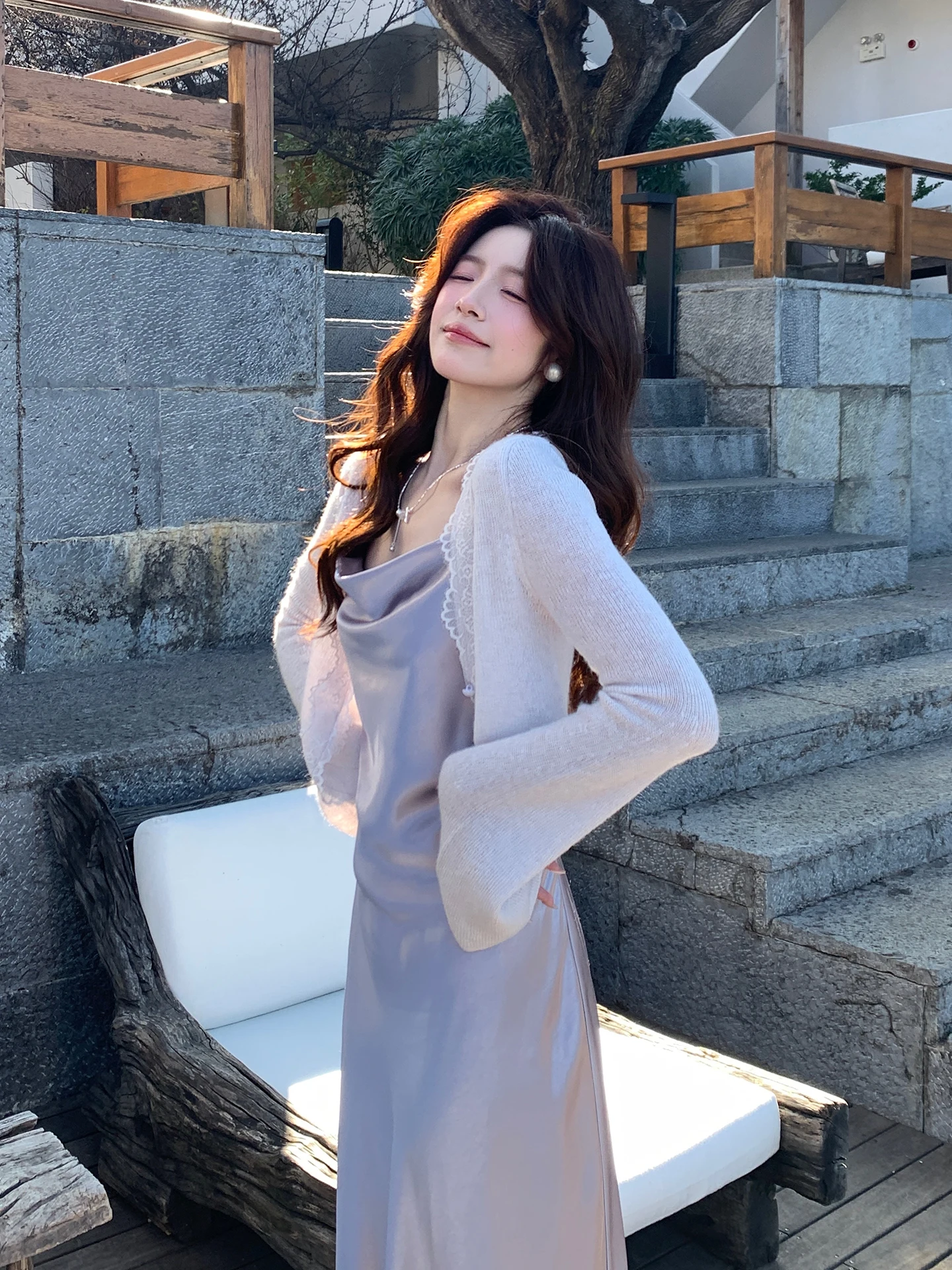 

Корейский вязаный топ Even-wen с длинными рукавами и кружевом, универсальный кардиган с V-образным вырезом, из мягкой нейлоновой ткани