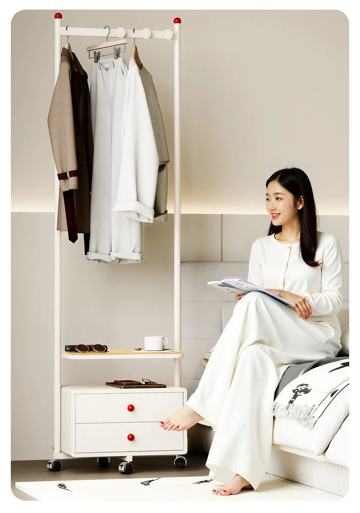 Yjq coat rack floor-to-ceiling bedroom bedside table hanger integrated household metal rack removable storage