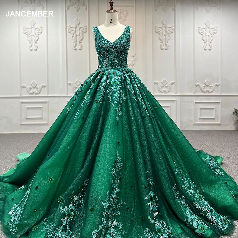 Jancember Evening Dresses For Women Lace Up Beading Long Prom Dresses Scalloped Crystal Bridesmaid Dresses Party jurke DY9793