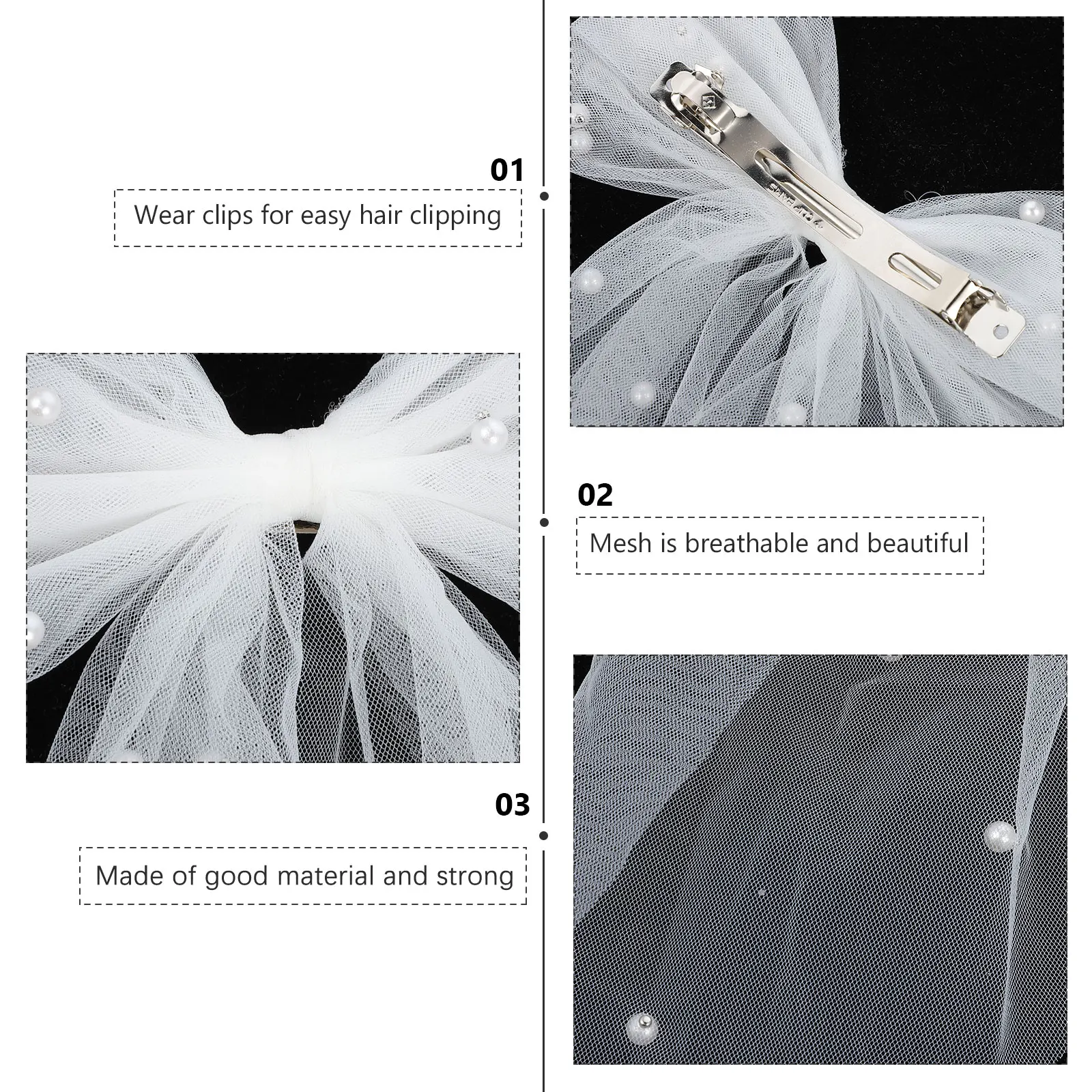 

Pearl Bow Hairpin White Ribbon Clips Mesh Barrettes Bridal Hair Accessories Girls Elegant Daily Use Strong Durable Fashion Hair
