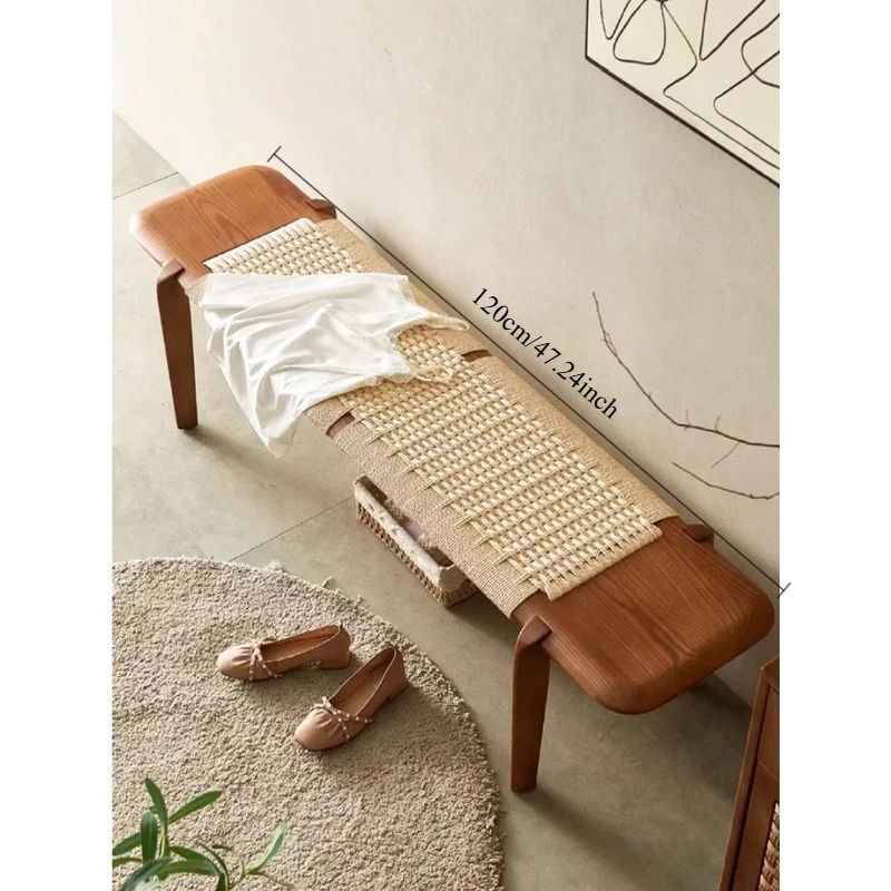

French Rope Weave Bench Vintage Wood Entryway Shoe Seat Bed End Dining Chair Meubles Upholstered Bench Stool Chair Muebles