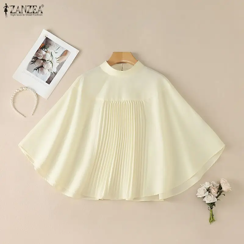 ZANZEA Fashion Bat-wing Sleeve Tunic Casual Loose Blouse Women Spring Tops Solid 3/4 Sleeve Blusas Standard Neck Pullovers