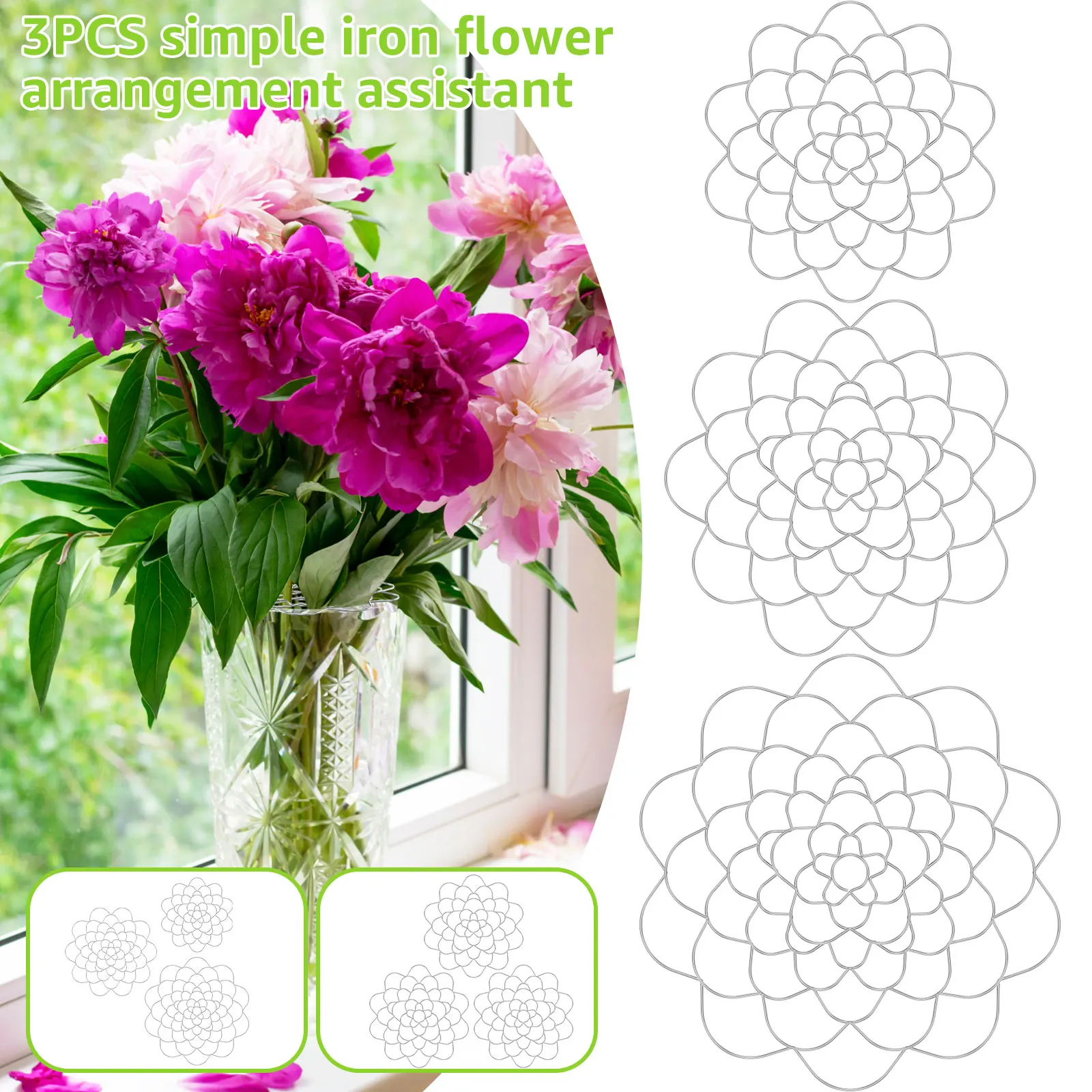 

3Pcs Flower Arrangement Holder 5/6/7inch Iron Flower Lid Arranger Reusable Metal Flower Insert Lid Round Floral Frog Lid