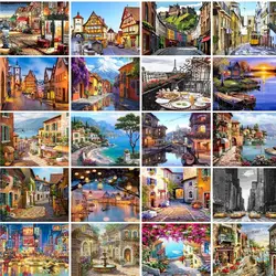 City Street Painting By Numbers For Adults DIY Kits HandPainted On Canvas With Framed Oil Picture Drawing Coloring By Number