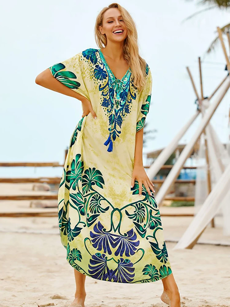 2024 Long Beach Dress Robe De Plage Swimwear Women Cover Ups Tunic Pareo Beach Cover Up Kaftan Beach Saida De Praia Beachwear