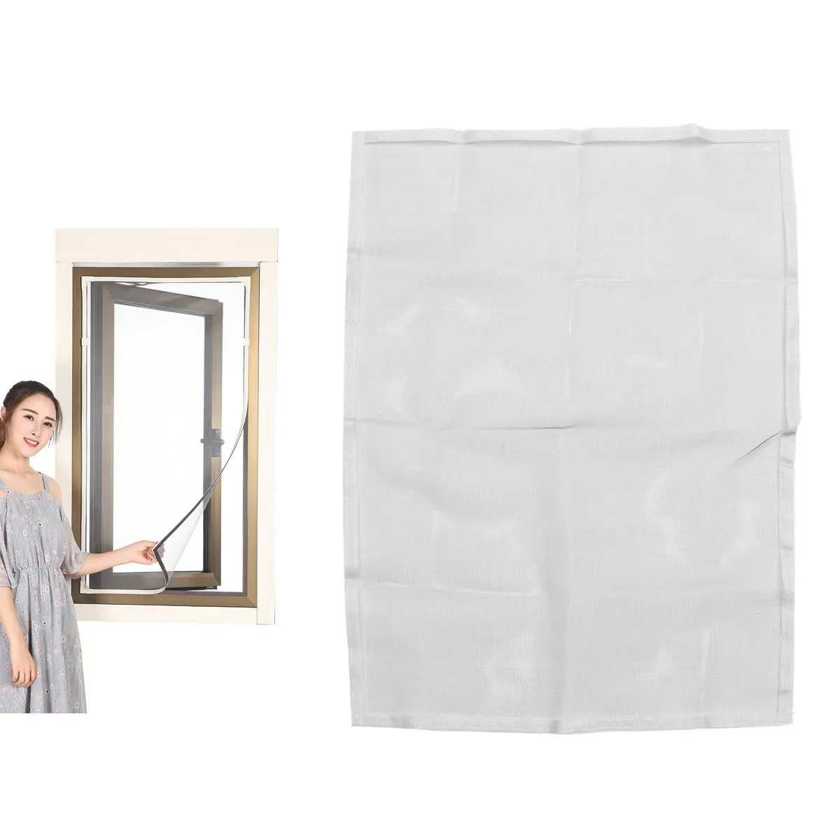 

0.7x1m Anti Mosquito Window Screen Mesh Curtain with Self Adhesive Hook Loop Strips for Insect Proof Ventilation Black