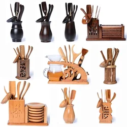 Chinese Bamboo Tea Tools Set Puer Knife Spoon Clip Strainer Vintage Handmade Kung Fu Tea Sets Accessories Ceremony