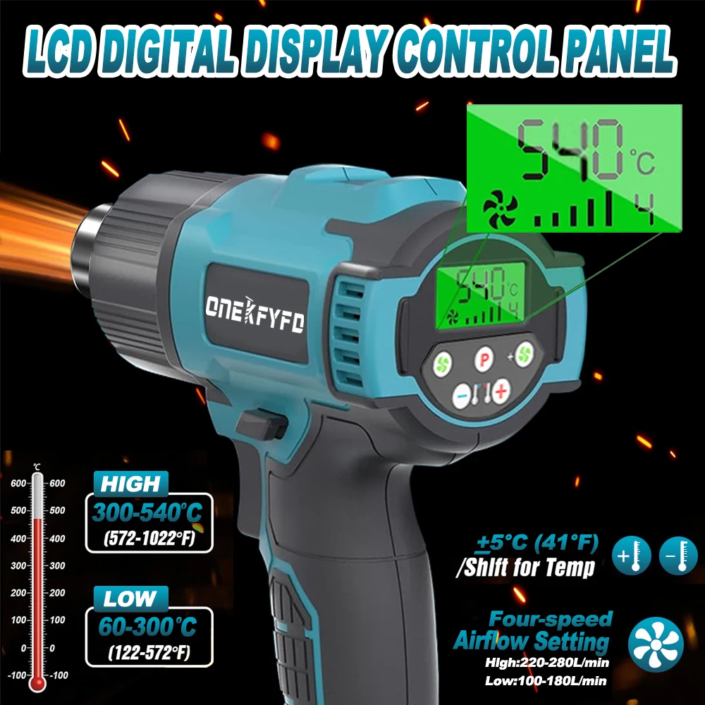 3 개의 노즐로 조절 가능한 무선 핸드 헬드 핫 에어 건 온도 Makita 18V 리튬 배터리 전동 공구 용 전기 히트 건