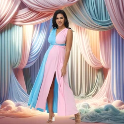 Pregnancy Clothing Colorblock Cross Wrap Split Stretchy Halter Backless Gown Maternity Photoshoot Outfit Baby Shower Dresses