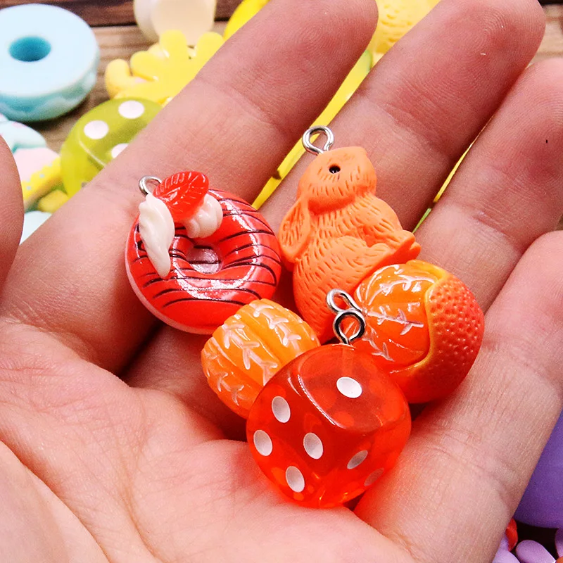 10Pcs 8 Color Mix Fruit Animals Flowers Sieve Resin Earring Charms Diy Findings Keychain Bracelets Pendant For Jewelry Making