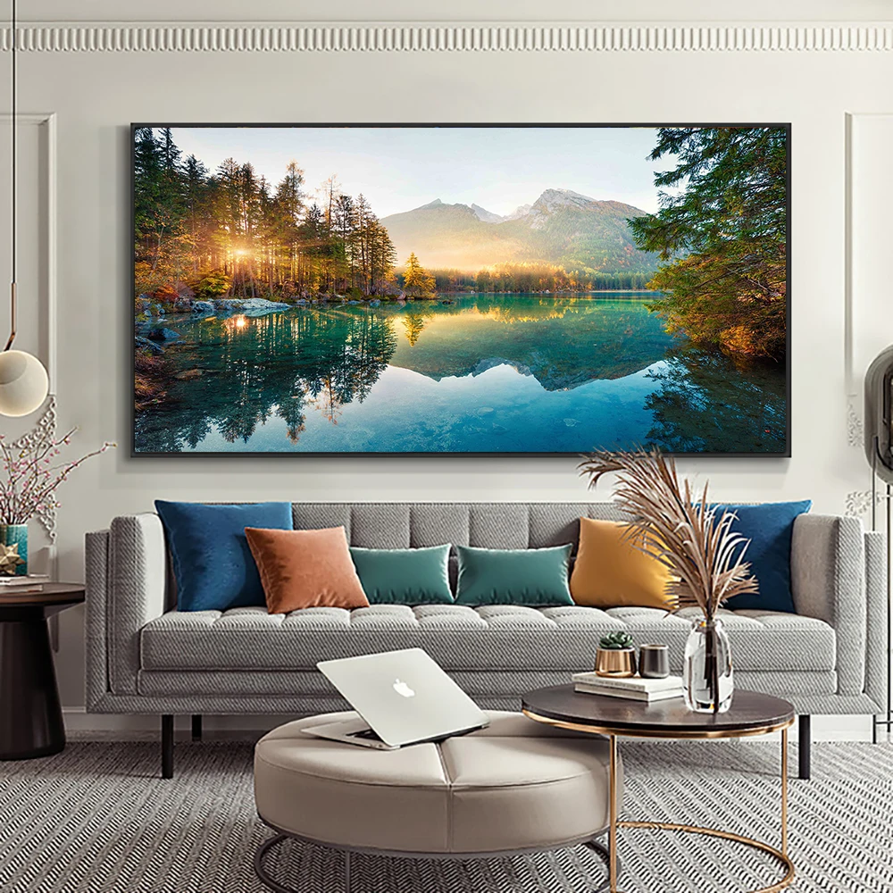 Scandinavian Nature Landscape Canvas Painting Mountain Lake Sunset Wall Art Poster and Print Nordic Picture Modern Home Decor