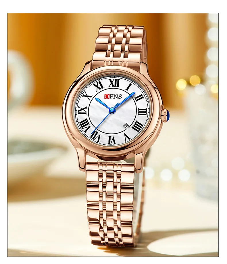 OFNS 1551 여성용 쿼츠 시계, 레트로 달력, 방수, 심플한 작은 다이얼 손목시계, 패션
