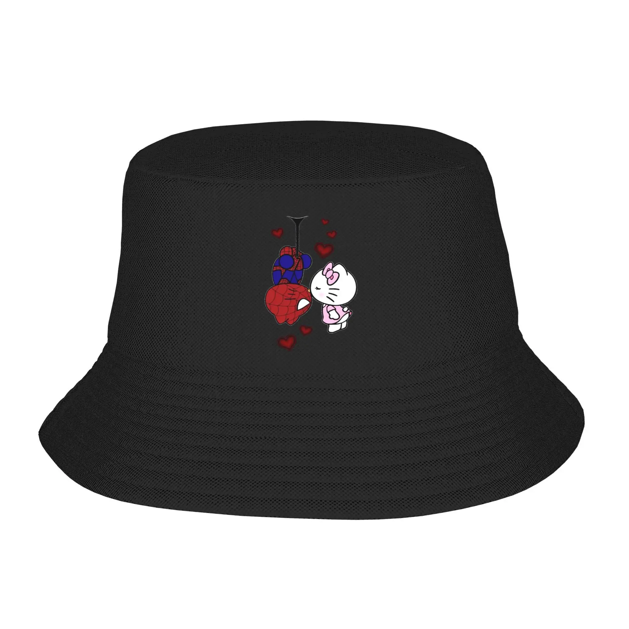 Hello Kitty Bucket Hat For Men Women LOVE Spider-Cat Fisherman Hats Classic Travel Caps Soft Fold Streetwear Design Sun Hats