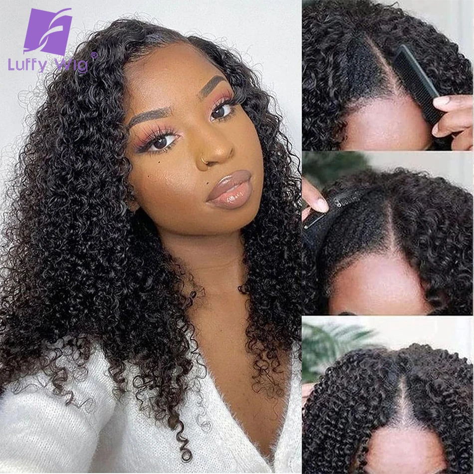 

V Part Wig Human Hair Curly Wig 200% Density 3B 3C Upgrade U Part Wigs Thin Part Glueless Clip In Half Wig Kinky Curly For Women