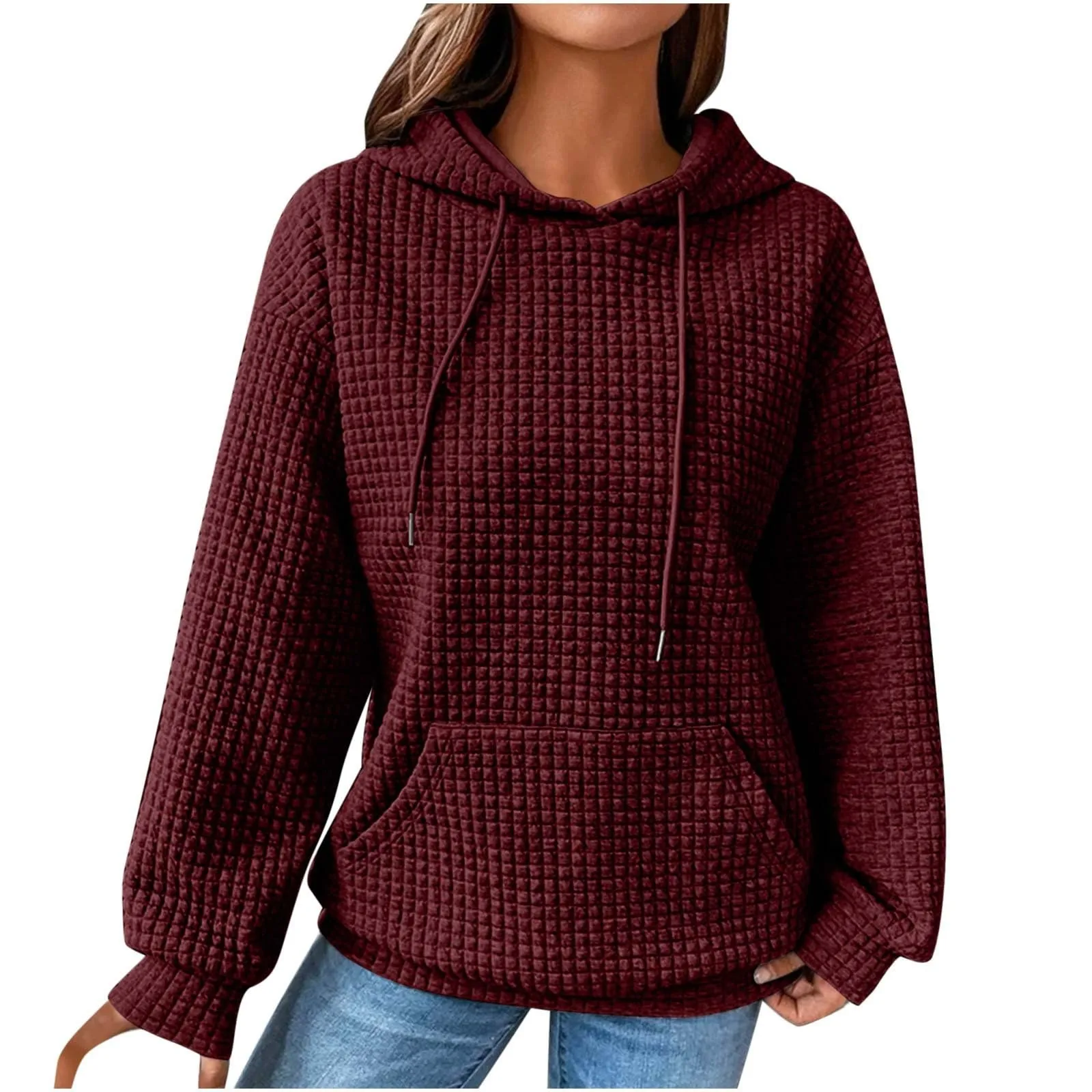 Women\'s Hoodies Long Sleeve Casual Solid Drawstring Hoodie Sweatshirts For Women Pullover With Pockets