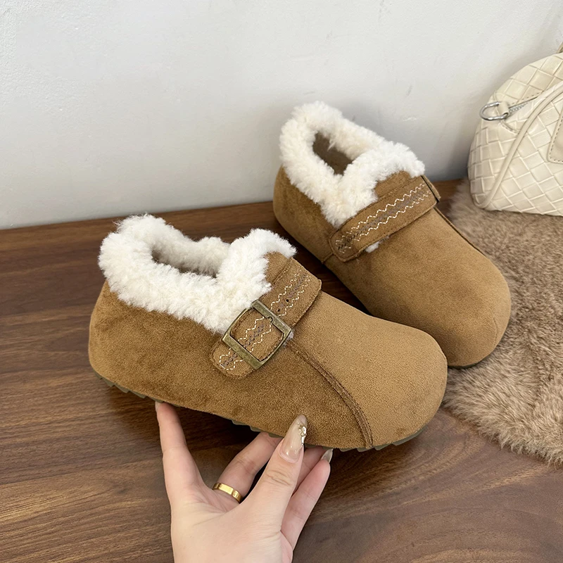 

Flat Non-slip Ankle Boots Winter Warm Fleece Cotton Shoes Fashion Buckle Strap Women Bootie Outdoor Non-slip Short Plush Boots