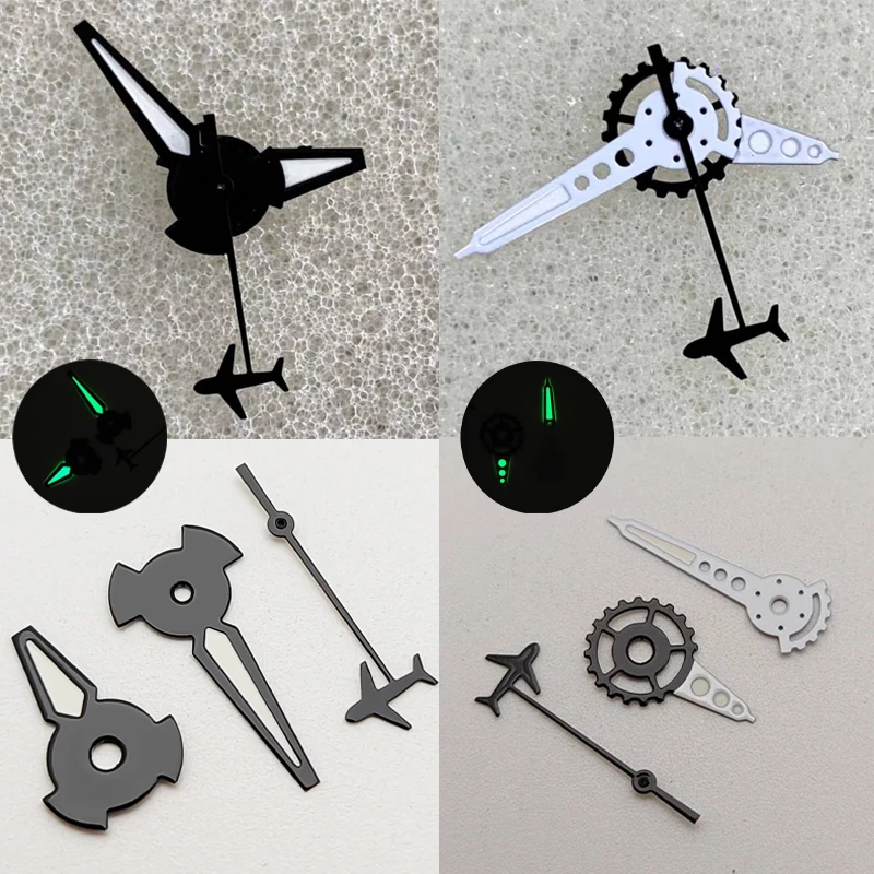 إكسسوارات الساعة عقارب الساعة مع يد الطائرات باللون الأخضر المضيء بثلاث عقارب لحركة NH35/ NH34/ NH36/ NH70/4R/7S