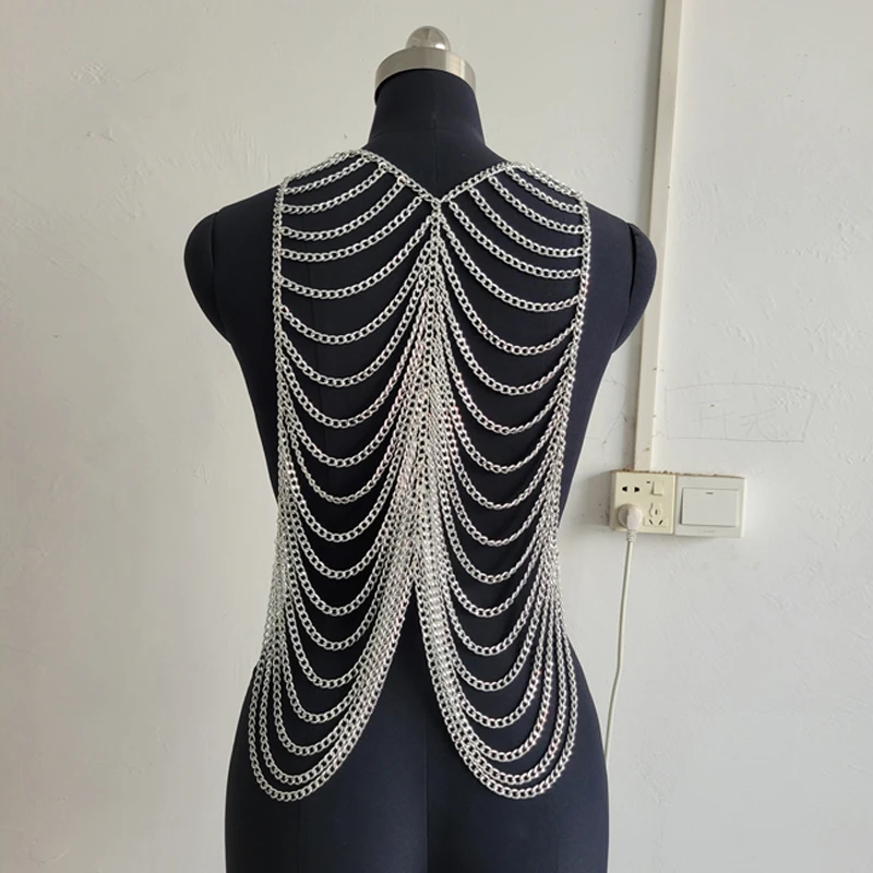 Punk Stil Tank Top Männer Kleidung Multi-Schicht Metall Quaste Körper Kette Ärmellose Gold Silber Weste Mann Crop Tops Großhandel preis C – Detail 8