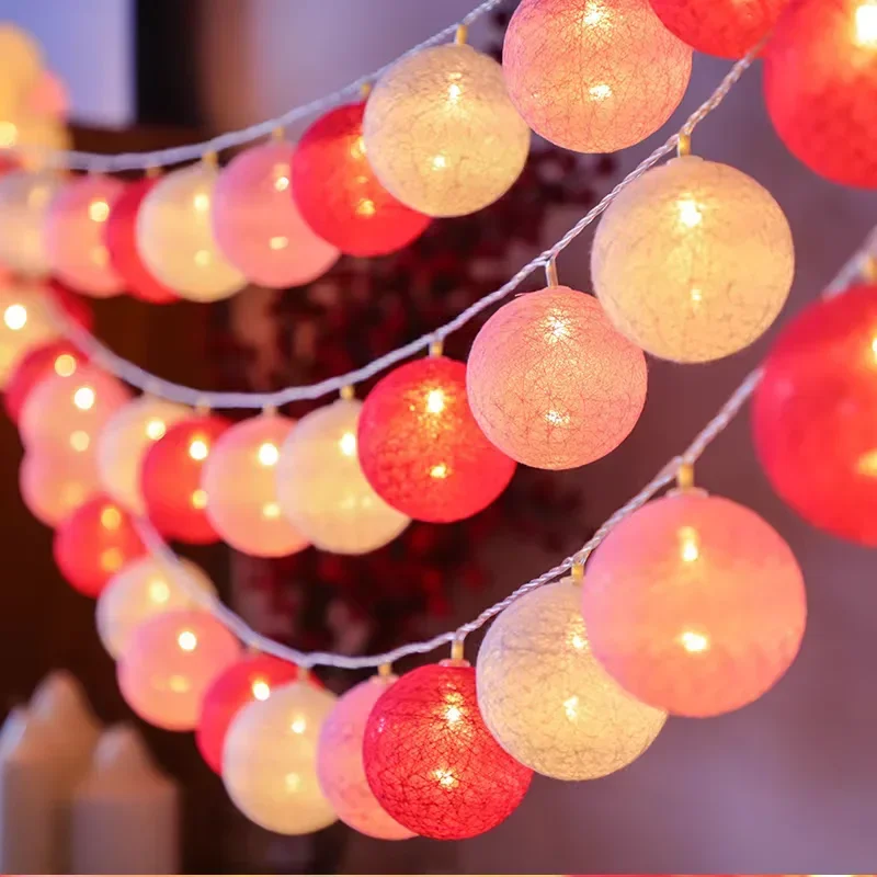 LED Cotton Ball String Lights Christmas Fairy Lighting Strings Garden Wedding Party Decoration Light Bedroom Garland Lamps Gift