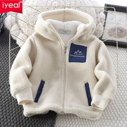IYEAL Children's Coat 2024 Autumn New Collection with Velvet Thickened Boy's Hooded Jacket for Casual Warmth
