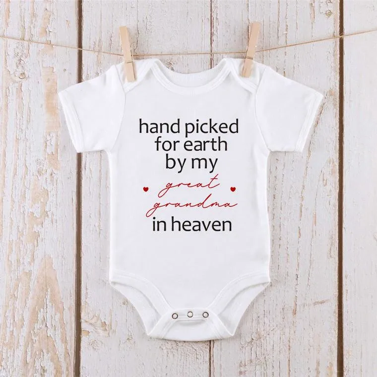 

Baby Summer Bodysuits Newborn Jumpsuit Hand Picked For Earth By My Great Grandma In Heaven Short Sleeve Bodysuits Baby Clothes