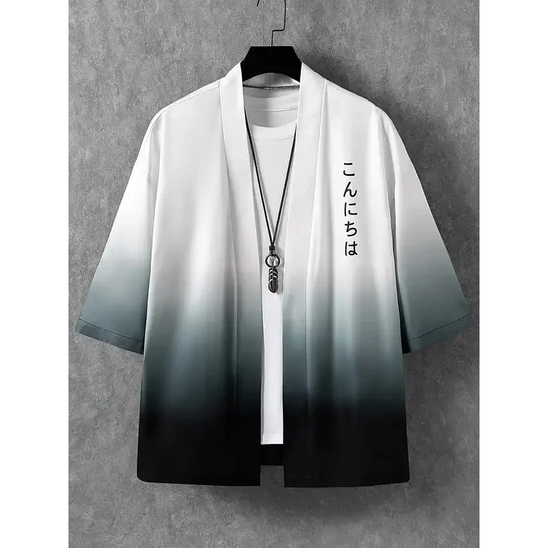 

ZENJIRO KIMONO Men's Summer Short-sleeved Printed Shirt Fashion National Trend Harajuku Retro Cardigan Kimono Japanese Summer