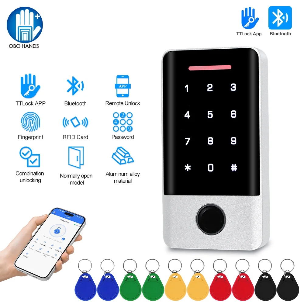 

Bluetooth TTLock APP RFID Keypad Fingerprint Access Controller Metal Touch Password Lock System Standalone 13.56MHz Smart Unlock