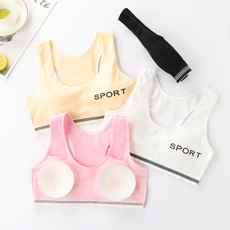 Teenager Girls Bra With Chest Pads Cotton Comfort Bras Girl Sports Tops Casual Underwear For Girls Clothes For Teens Sports Vest