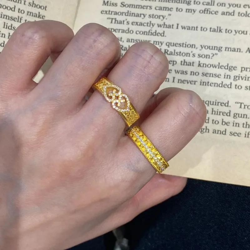 Xiaohongshu شعبية الذهب نقطة الماس القمح الأذن زهرة الحرير خاتم المرأة القانون القديم ضوء الفاخرة النبيلة المتخصصة تصميم حلقة مفتوحة