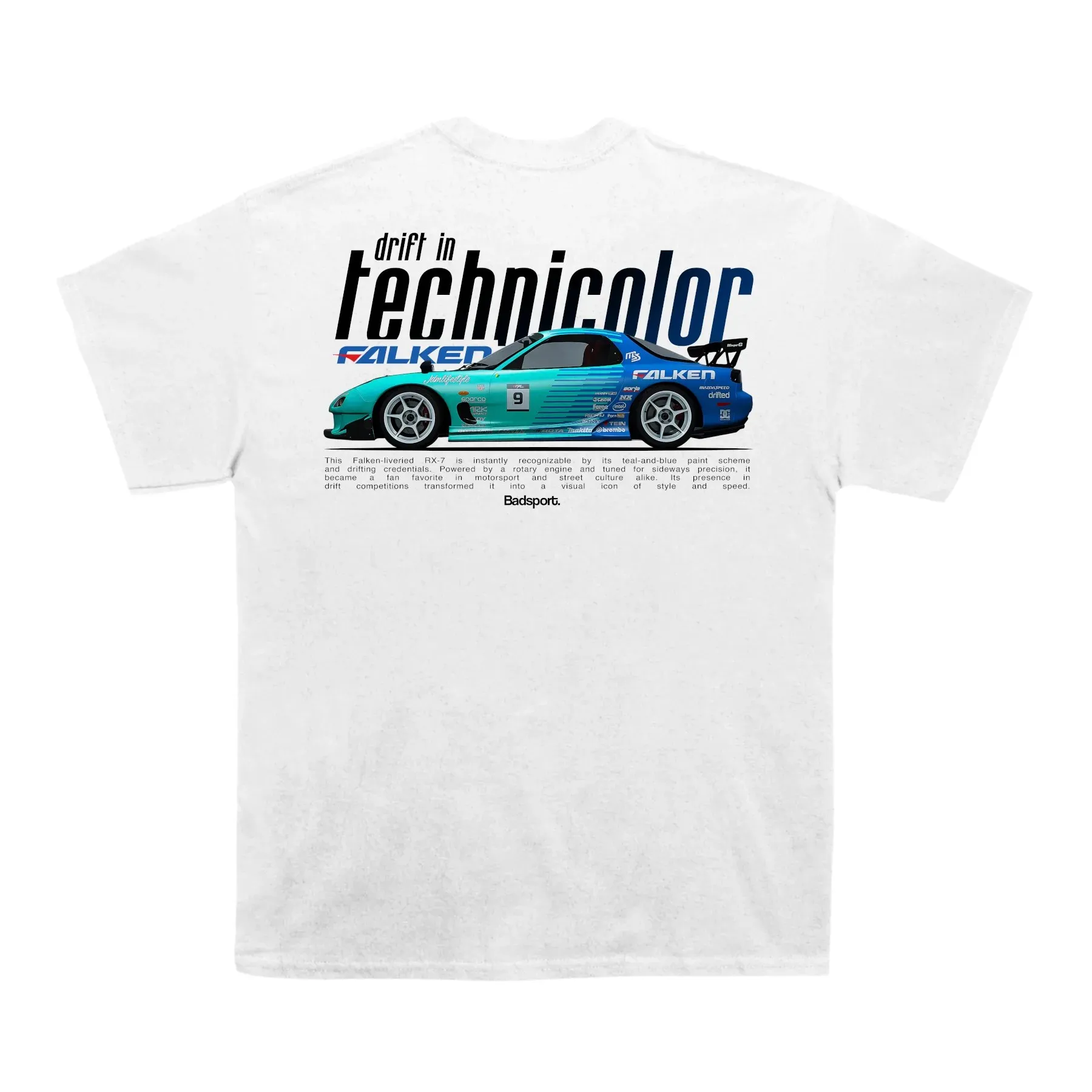 RX-7 Falken Drift Drift in Technicolor Graphic T-Shirt Cotton Men Women Streetwear Tee