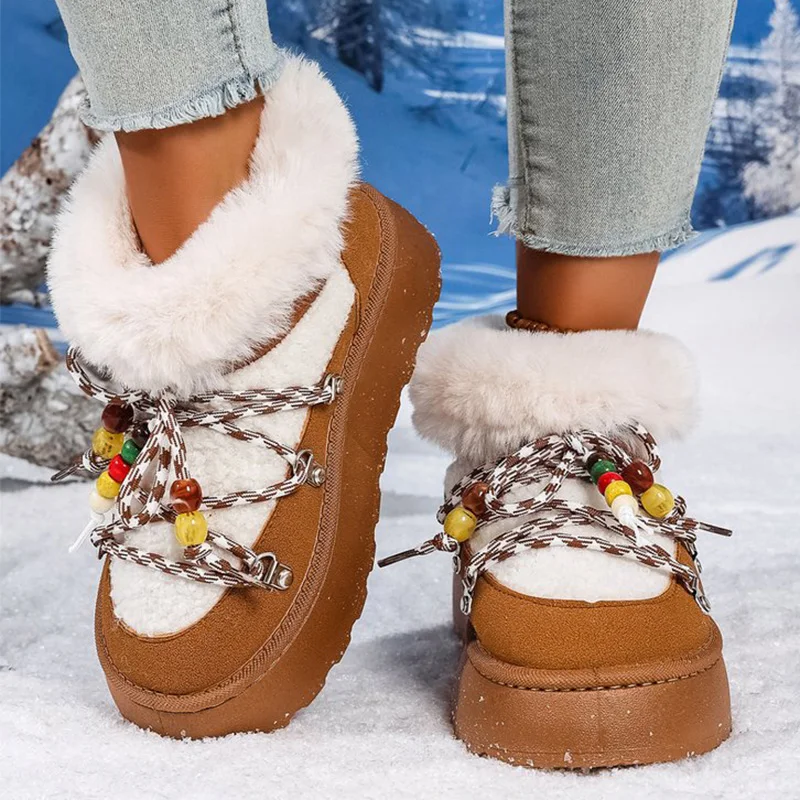 

Золотые верблюжьи женские зимние ботинки на платформе, модные зимние ботинки больших размеров с бусинами, женские теплые ботинки из искусственной замши