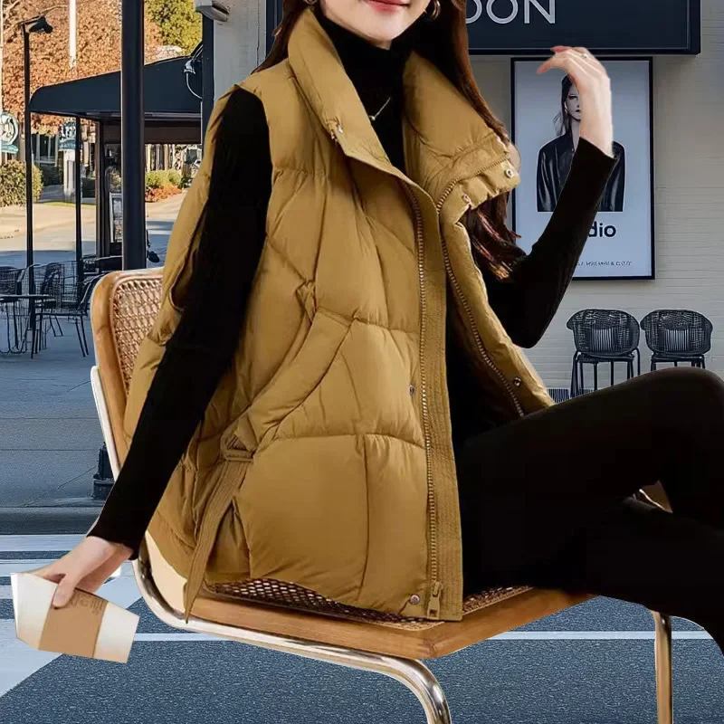 Moda macia outono inverno casaco para baixo jaqueta colete personalidade feminina simples e confortável regata pato para baixo engrossado exterior wear