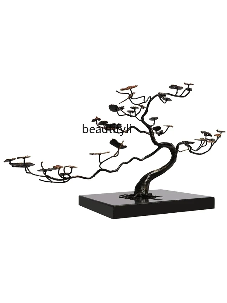 Chinese Style Welcome Pine Tree Ornament Fortune Furnishings Decorations Hotel Metal Iron Art Cast Sculpture