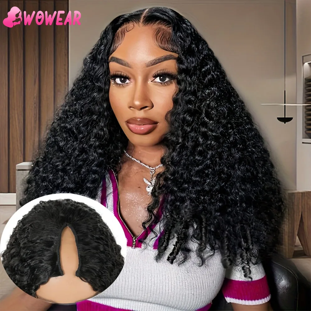 

40Inch Curly V Part Human Hair Wig 200 Density Burmese Curly Wave No Leave Out Glueless Machine Made V Shape Wig For Black Women