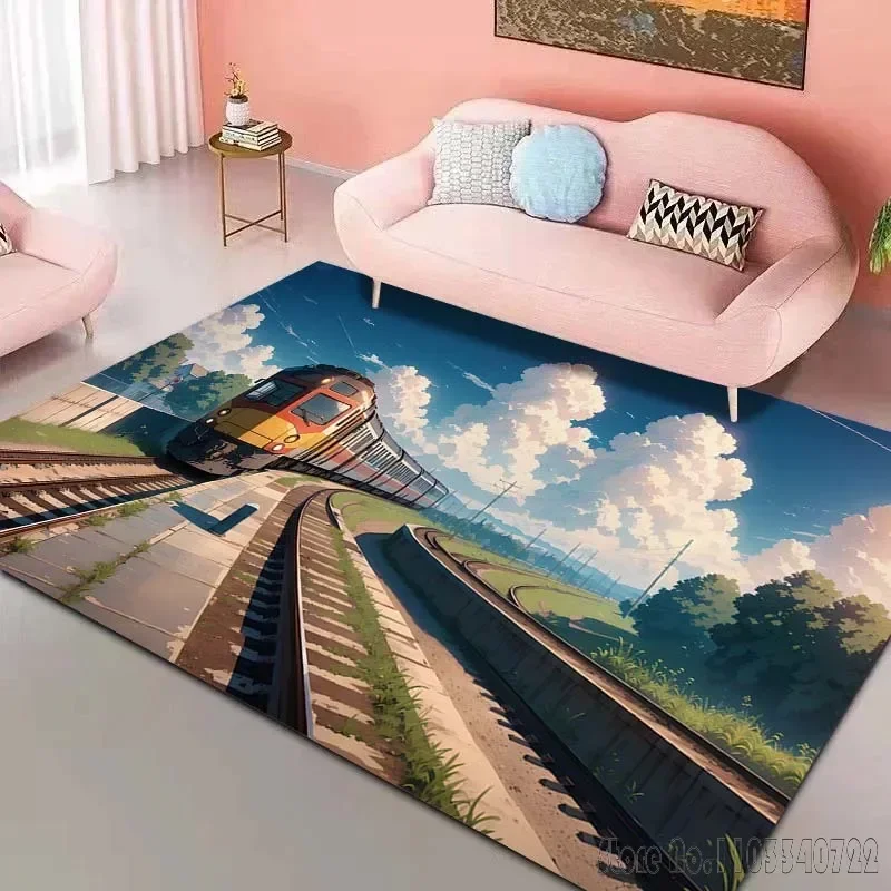 Japan Light Rail Printing Carpet for Home Living Room Bedroom Sofa Decor Kids Play Area Rug Non-slip Floor Mat Anime Rug