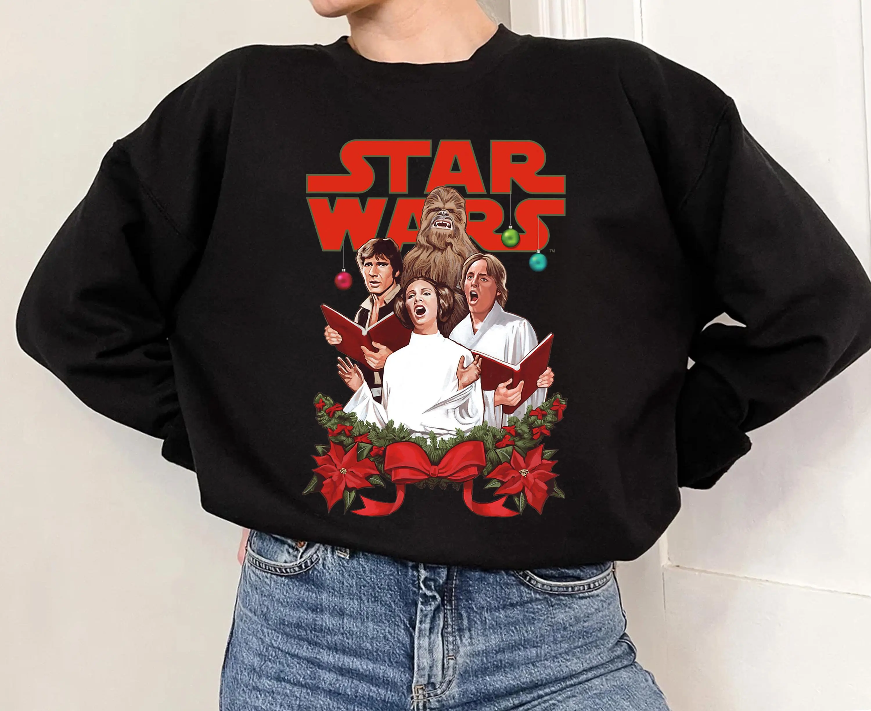 Star Wars Rebel Choir divertida camiseta navideña princesa Leia Han Solo Chewbacca camisa de luces de Navidad