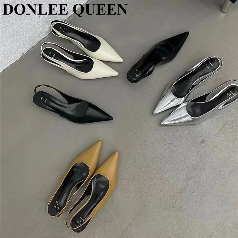 2023 New Brand Pointed Toe Shallow Mule Fashion Narrow Sandals Slingback Pumps Women Shoes High Heel Female Sandal Elegant Mujer