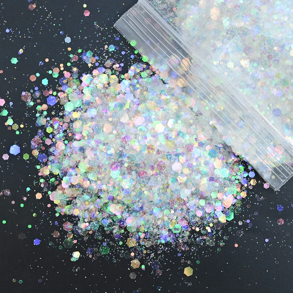 Sachet de paillettes opale pour manucure, mélange de tailles, pour nail art, 50g