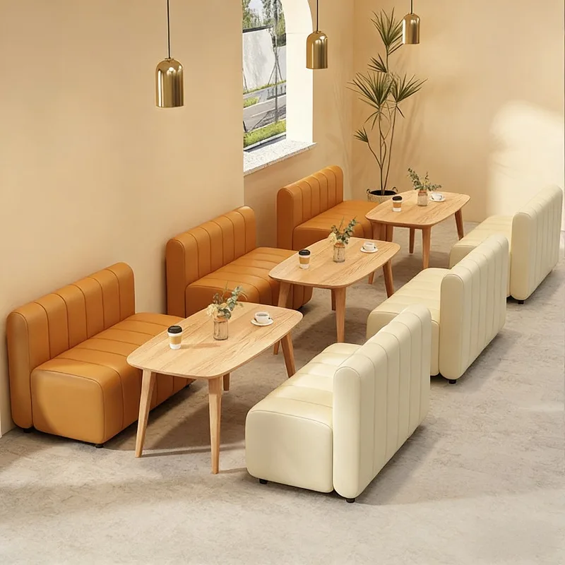 Commercial Booth Sofa Set, Comfortable Sponge Chair Table Combination for Coffee Hall Milk Tea Dessert Shop Leisure Reception