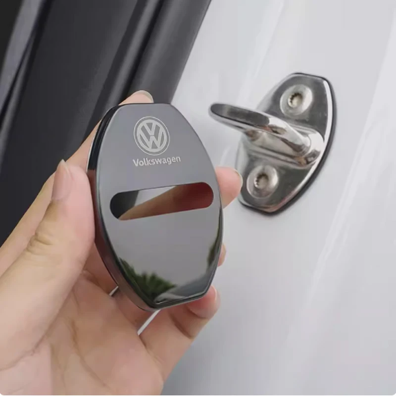 Car Ashtray 4Pcs Stainless Steel Car Door Lock Protective Cover For Volkswagen Jetta Golf Passat Polo Tiguan Arteon Touareg Taig view 3
