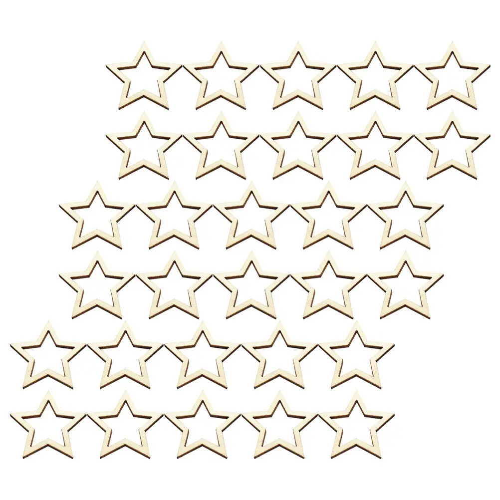 100Pcs Star Wooden Slices Blank Unfinished Wood Pieces DIY Craft Decor Valentine Wedding Home Study Office Embellishments